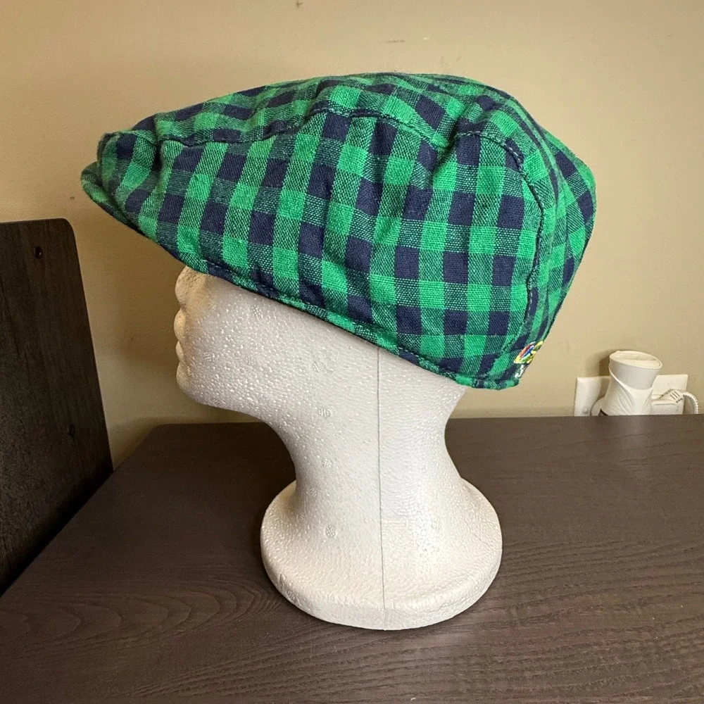 Kick10 Chicago Blackhawks Flat Cap Hat Green Gingham Plaid Newsboy M/L 7 3/8
